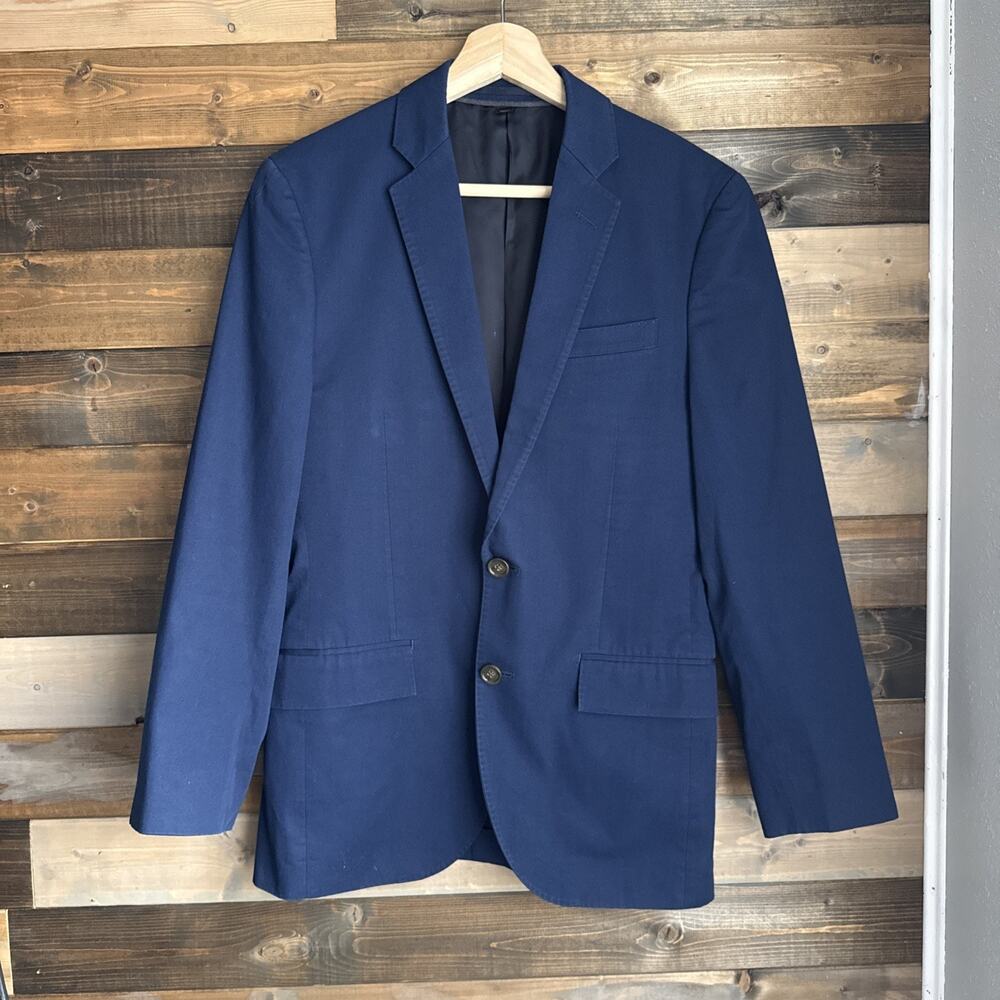 J.Crew Ludlow Blazer Mens 34S PTP 18” Larusmiani Italian Cotton Navy Blue